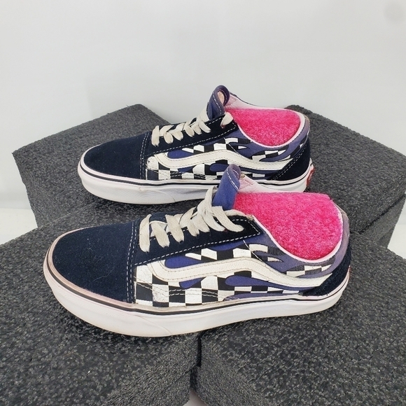 Vans Old Skool Checkerboard Blue Flame Shoes 5.5 Women 4 Men Sneakers - Picture 6 of 15